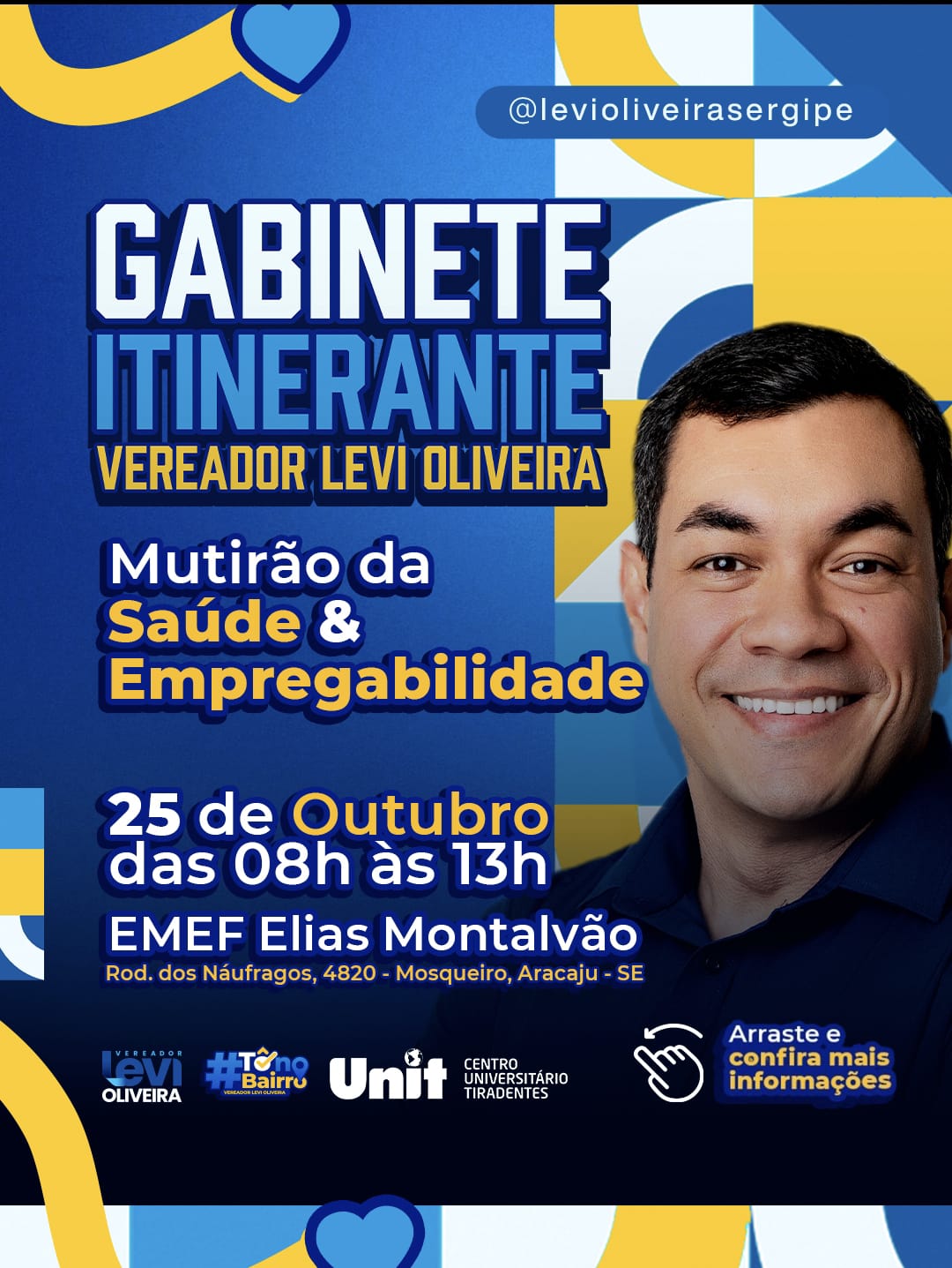 Levi Oliveira levará Gabinete Itinerante e Mutirão de Saúde e Empregabilidade ao bairro Mosqueiro, neste sábado, 25